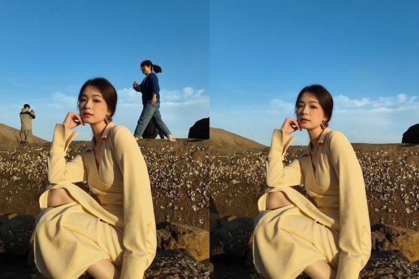 A collage of a person sitting on a rock
Description automatically generated