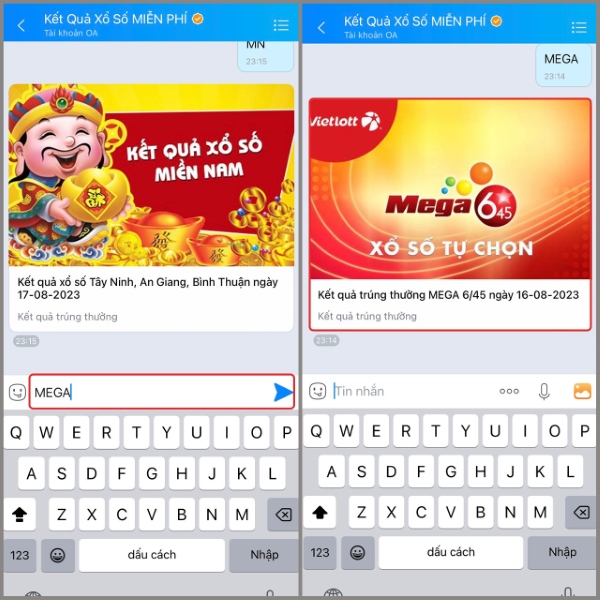 Nhắn tin theo cú pháp để xem kết quả Vietlott