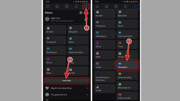 Chọn “Xem thêm” và chọn “Chơi game”