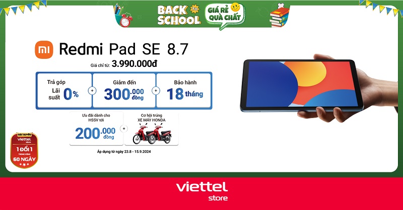 Mở bán Redmi Pad SE 8.7: Giảm đến 500.000đ cùng cơ hội trúng xe máy Honda