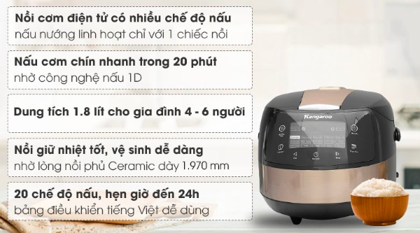 Nồi cơm điện tử Kangaroo KG18DR8 1.8 lít 