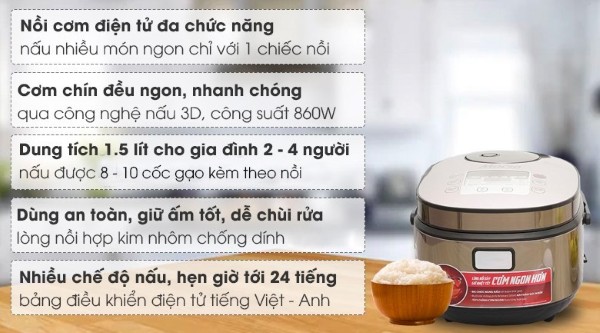 Nồi cơm điện tử 1.5L Sunhouse Mama SHD8915