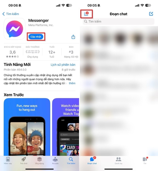 Kiểm tra và cập nhật ứng dụng Messenger