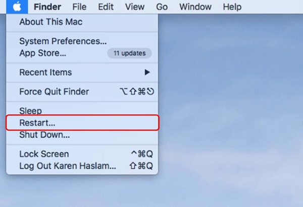 Chọn Restart (Khởi động lại)