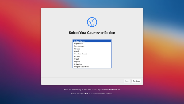 Máy MacBook sẽ yêu cầu lựa chọn quốc gia