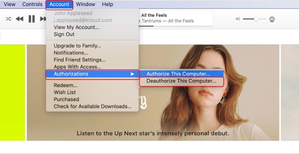 Chọn Deauthorize This Computer