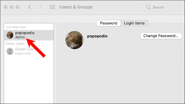Kiểm tra bằng cách vào System Preferences, chọn Users & Groups