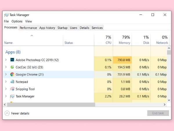 Chế độ chi tiết là một chế độ nâng cao trong Task Manager