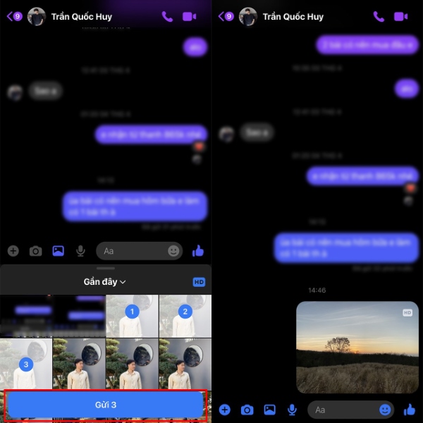 Chọn các ảnh bạn muốn gửi và nhấn Gửi