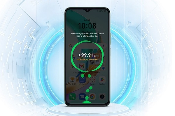 A black smartphone with green circles on the screen
Description automatically generated