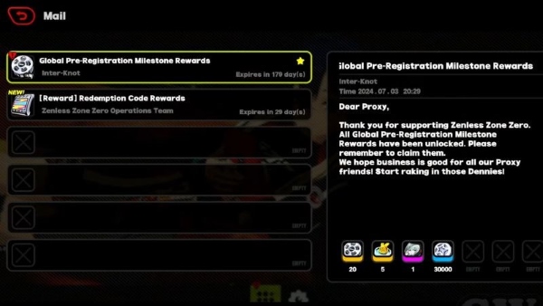 Kiểm tra tất cả phần quà từ mã gift code trong mục Mail (hộp thư)