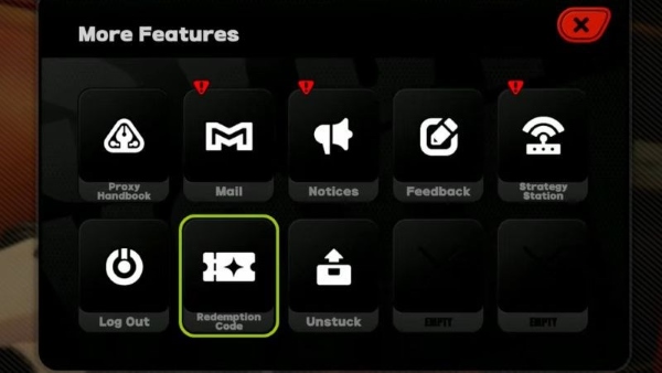 Chọn "Mã đổi thưởng" (Redemption Code)