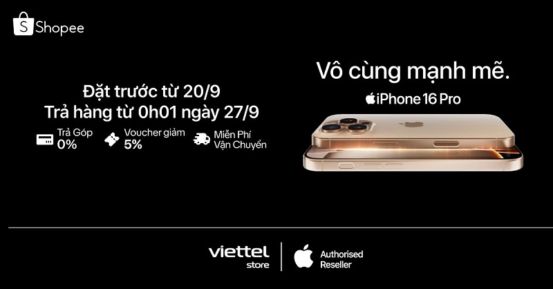 Đặt trước iPhone 16 Series tại Viettel Store – AAR trên Shopee Mall nhận ngay ưu đãi độc quyền