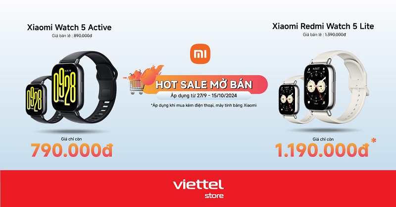 Hotsale mở bán Xiaomi Redmi Watch 5 Active và Watch 5 Lite giá chỉ từ 790.000đ