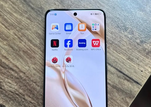 A cell phone with a blue screen
Description automatically generated