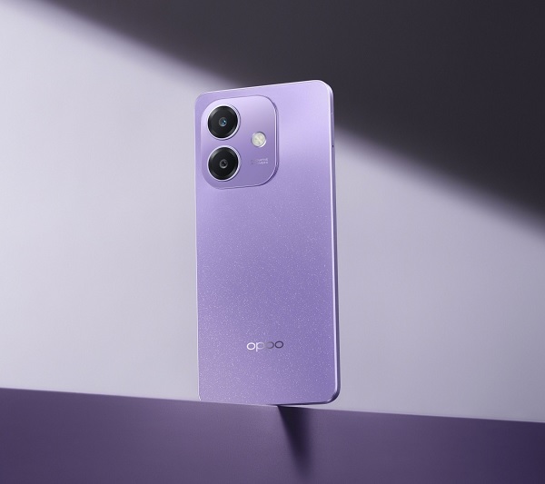 A purple cell phone with two cameras
Description automatically generated