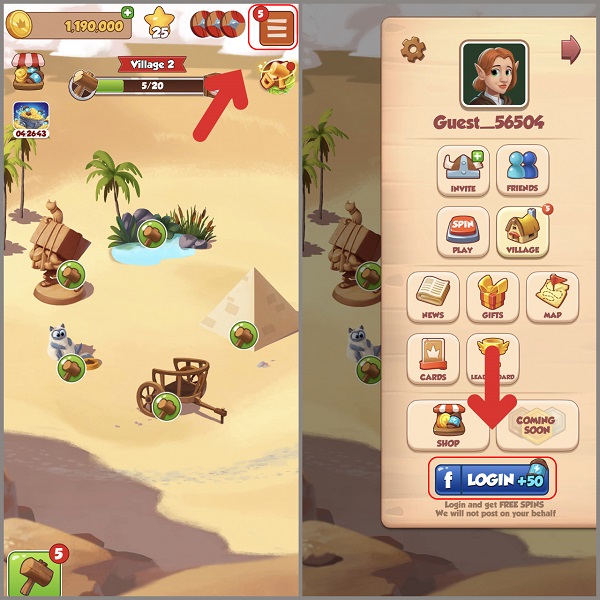 Bạn chỉ cần nhấn vào Menu, sau đó chọn "LOGIN" 