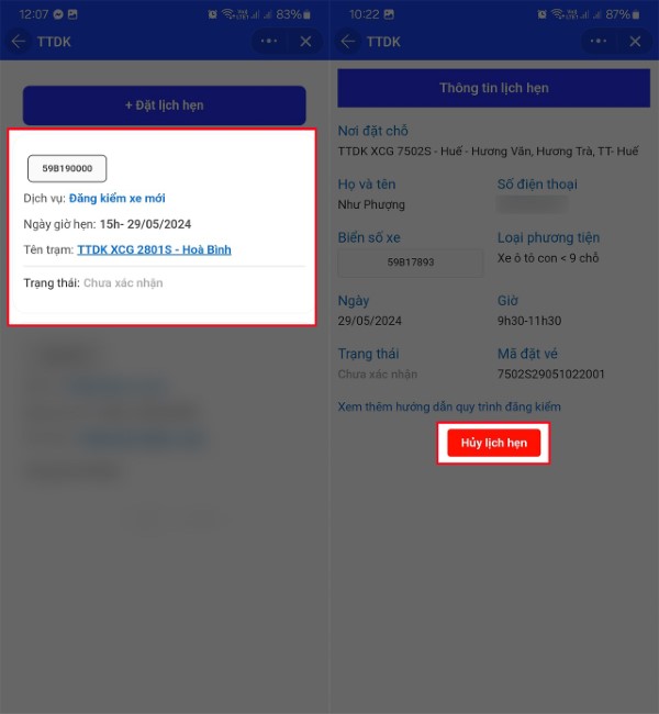Cách hủy lịch hẹn đăng kiểm ô tô online