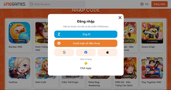 Đăng nhập tài khoản đã liên kết với game Hello Café VNG 