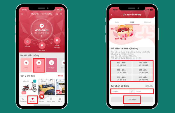 Cách thực hiện đổi SMS qua ứng dụng My Viettel