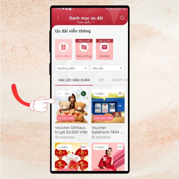 Chọn sản phẩm muốn đổi quà kèm voucher giá trị tương ứng