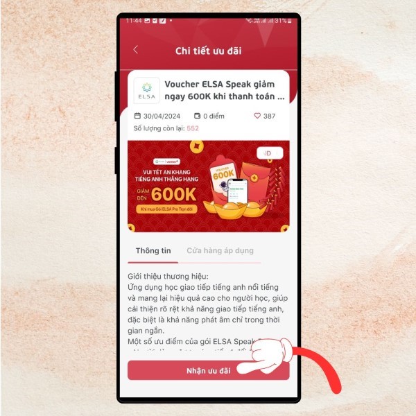 Chọn Nhận ưu đãi