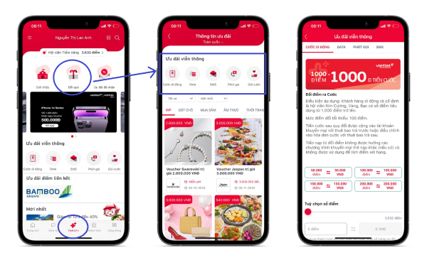 Cách đổi điểm tích lũy thành cước di động trên ứng dụng My Viettel