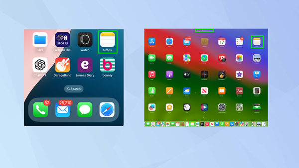 Mở ứng dụng Ghi chú