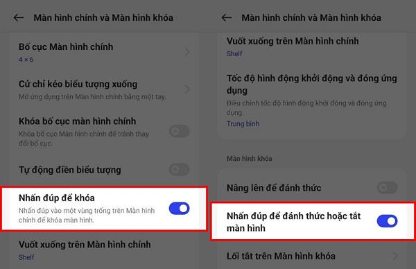 Chọn mục Nhấn đúp để khóa
