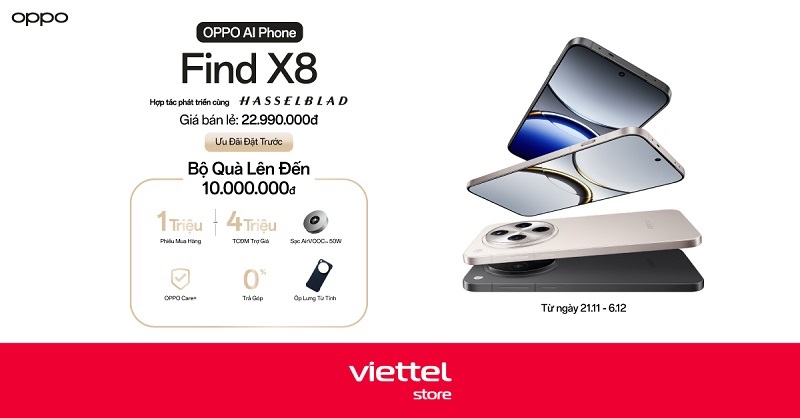 Khám phá bộ quà tặng đặc biệt khi mua OPPO Find X8 trị giá lên đến 10 triệu đồng tại Viettel Store
