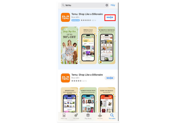 Tải ứng dụng Temu trên App Store.