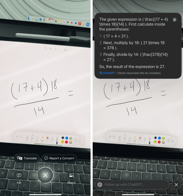 Visual Intelligence giúp người dùng giải toán nhanh với các bước chi tiết