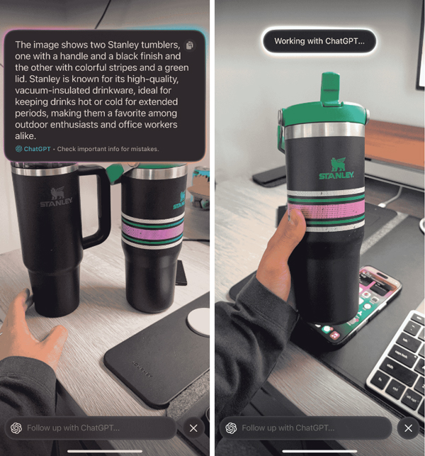 Với Visual Intelligence, ChatGPT có thể mô tả về vật thể