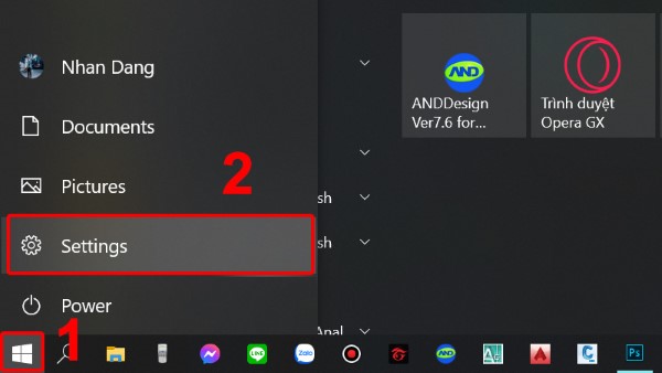 Truy cập Start Menu > chọn Setting