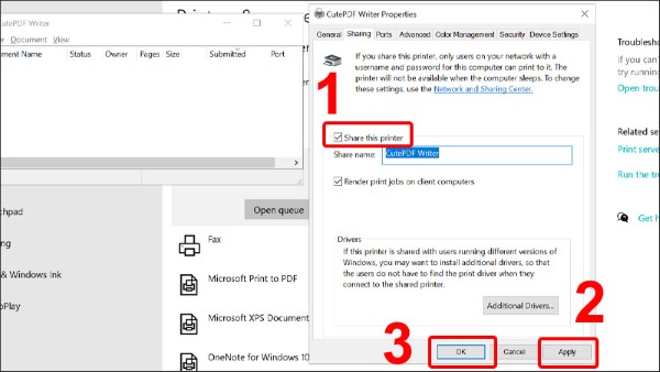 Tích vào ô Share this Printer