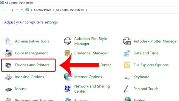 Chọn Printers and Devices