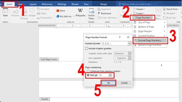 Nhập số bắt đầu tại mục Start at > nhấn OK