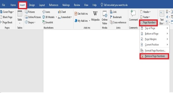 Chọn Insert > Header & Footer > Page Number > Remove Page Numbers