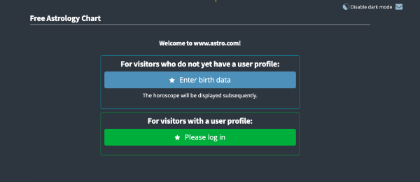 Chọn "Enter birth data" hoặc chọn "Please log in"