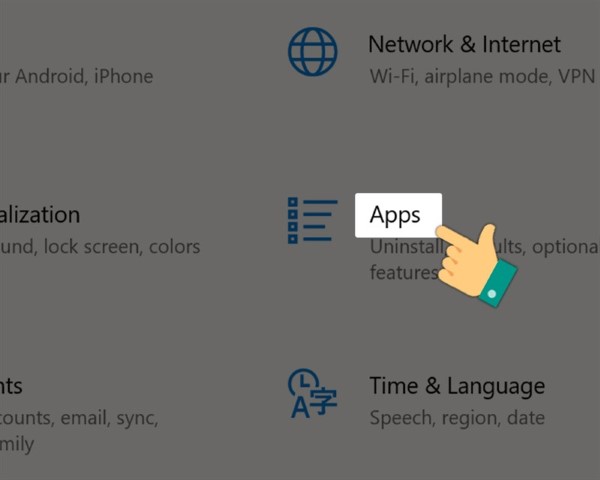 Trong giao diện Settings, chọn mục App