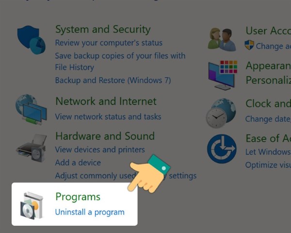 Tìm và nhấp vào mục Programs