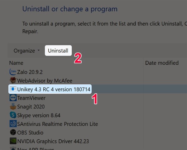 Nhấn nút Uninstall ở trên cùng