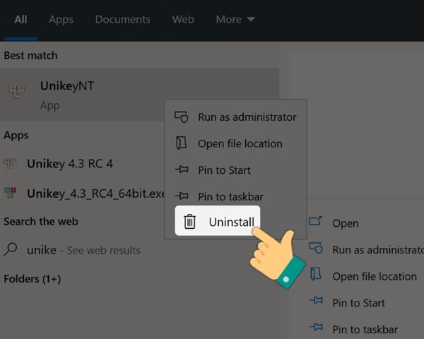 Nhấp chuột phải vào biểu tượng và chọn Uninstall
