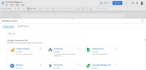 Google Data Studio sẽ yêu cầu bạn chọn nguồn dữ liệu cho báo cáo