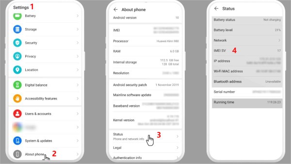 Kiểm tra mã IMEI hoặc Serial trong phần cài đặt