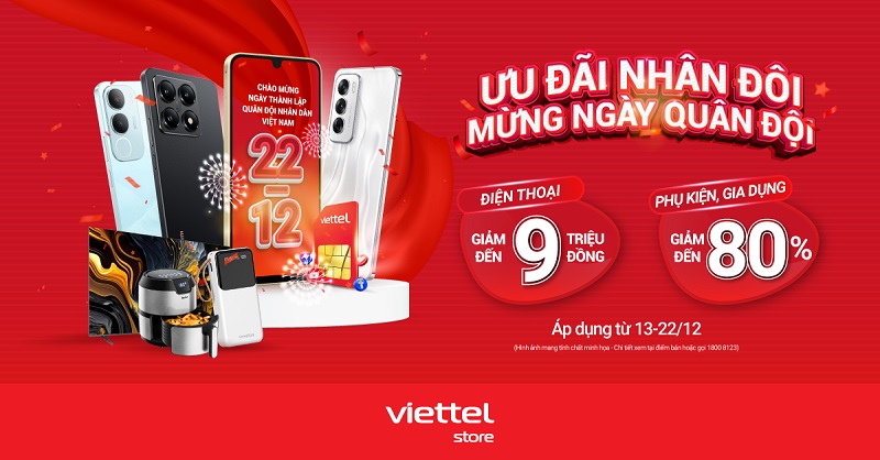 22/12 – Ưu đãi nhân đôi mừng ngày Quân đội: Điện thoại giảm đến 9 triệu, phụ kiện, gia dụng giảm đến 80%