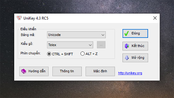 Phím tắt chuyển đổi giữa các bảng mã