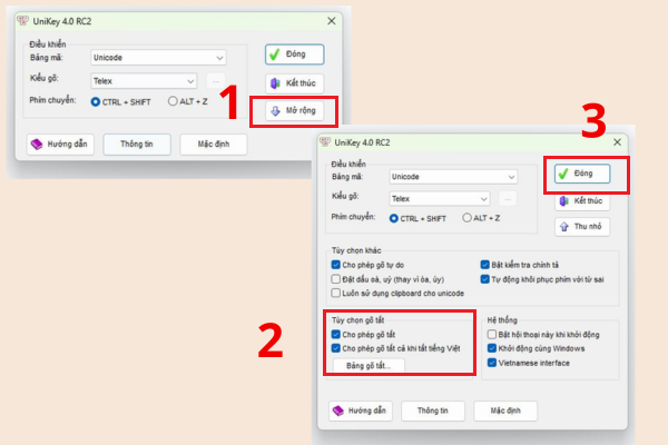 Bỏ chọn tùy chọn phím tắt tại mục Tùy chọn gõ phím tắt