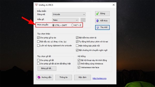 Phím tắt chuyển đổi giữa tiếng Việt và tiếng Anh
