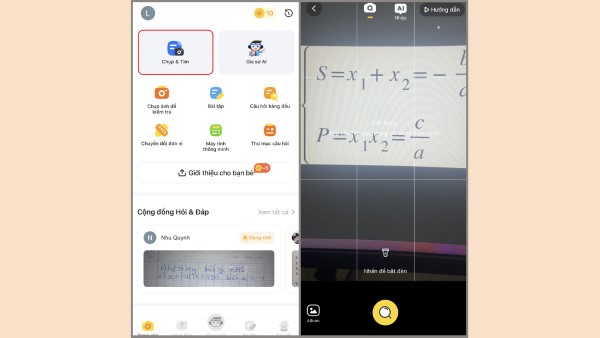 Sử dụng tính năng “Chụp & Tìm” bằng cách chụp ảnh bài toán